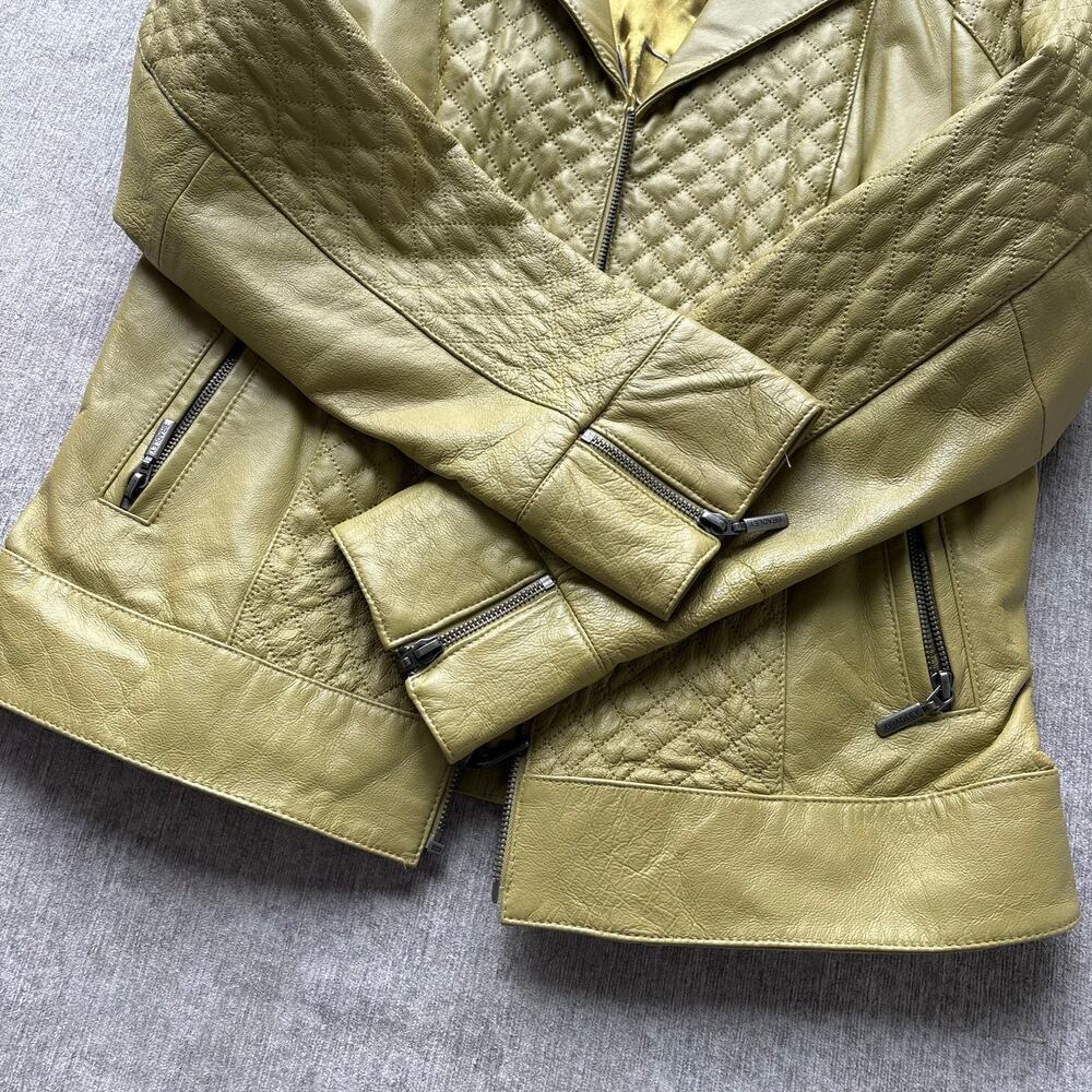 NWOT Green Genuine Quilted Leather Jacket - Picture 5 of 6